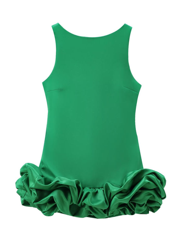 Fabric Patchwork Bubble Hem Sleeveless Short Dress