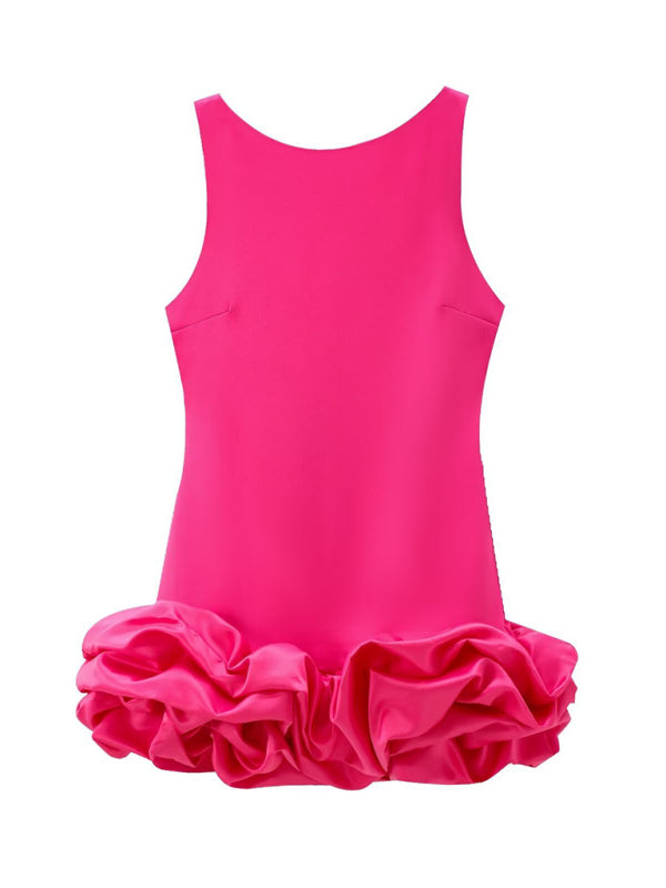Fabric Patchwork Bubble Hem Sleeveless Short Dress
