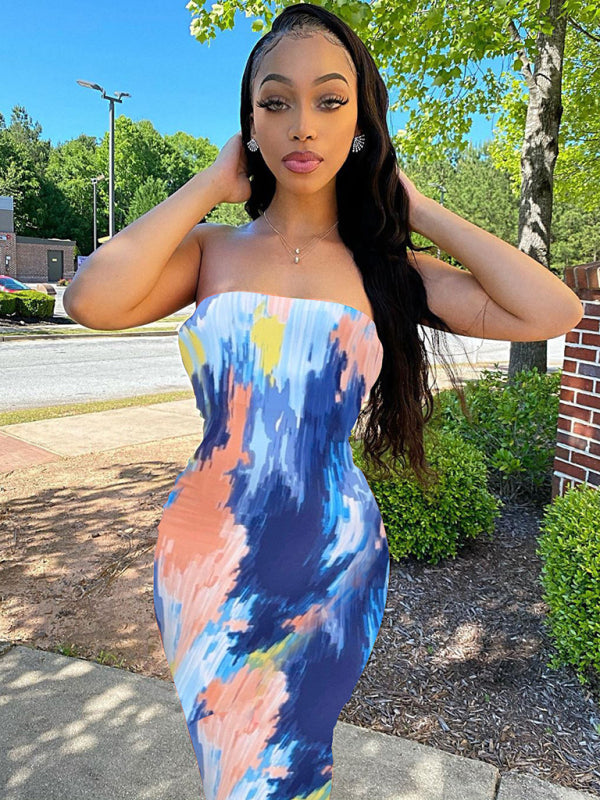 arrival ladies colorful tie-dye off-shoulder wrap dress