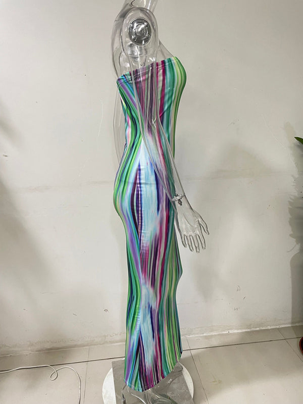 arrival ladies colorful tie-dye off-shoulder wrap dress
