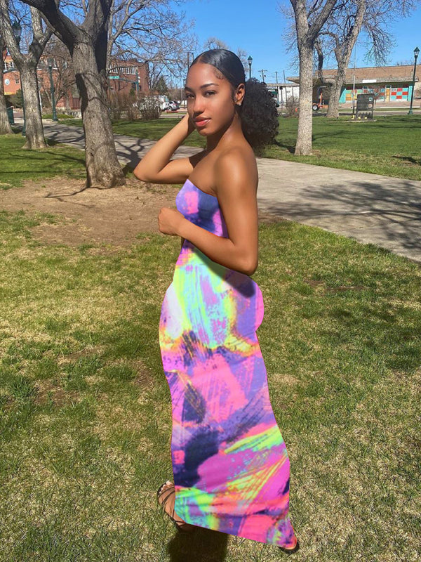 arrival ladies colorful tie-dye off-shoulder wrap dress