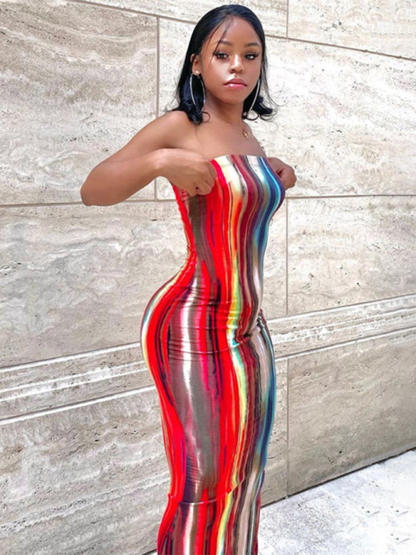 arrival ladies colorful tie-dye off-shoulder wrap dress