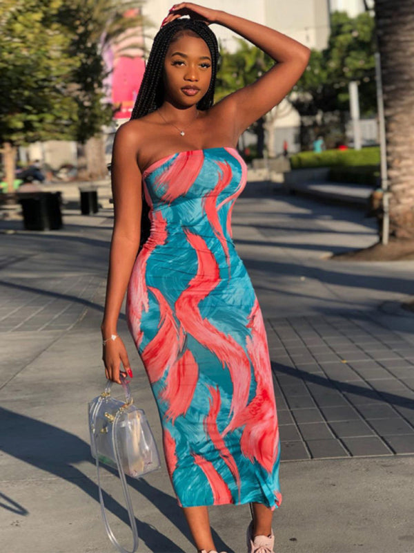 arrival ladies colorful tie-dye off-shoulder wrap dress