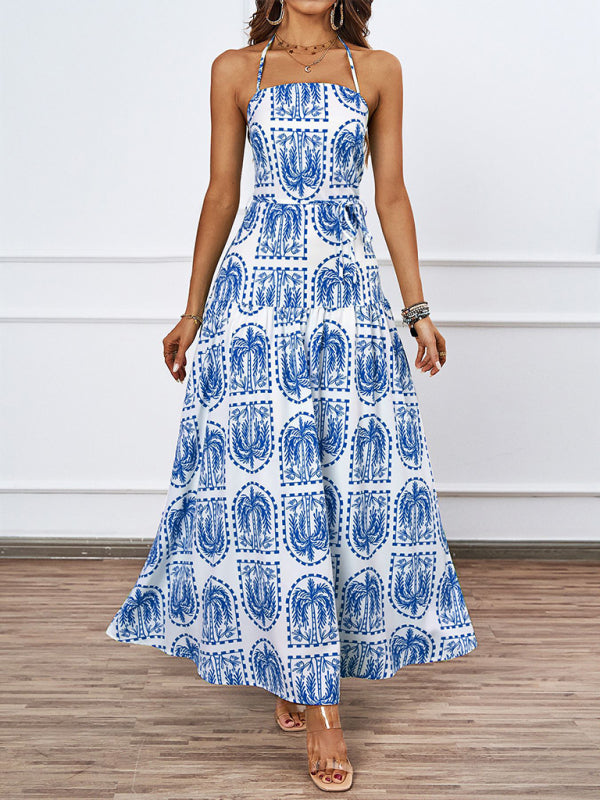 floral halter neck beach Hawaiian holiday dress