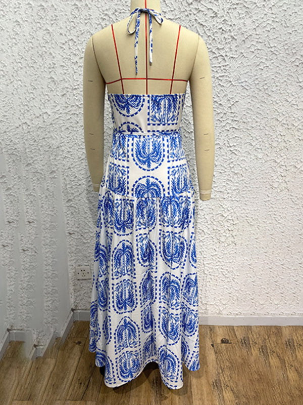 floral halter neck beach Hawaiian holiday dress