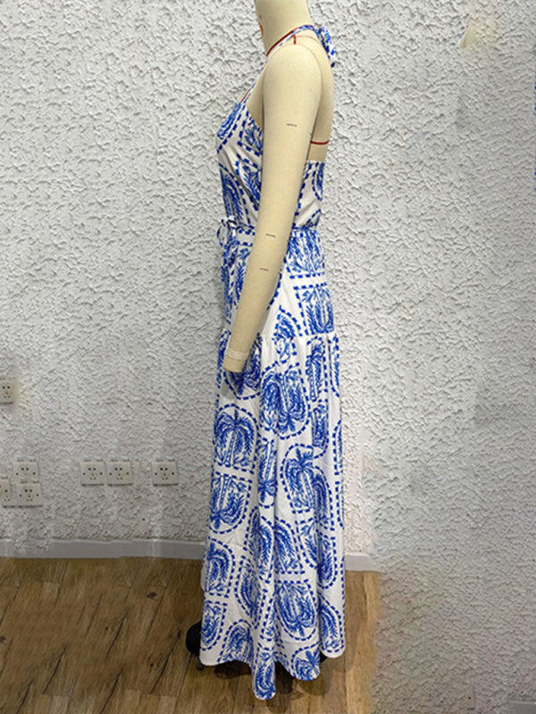 floral halter neck beach Hawaiian holiday dress