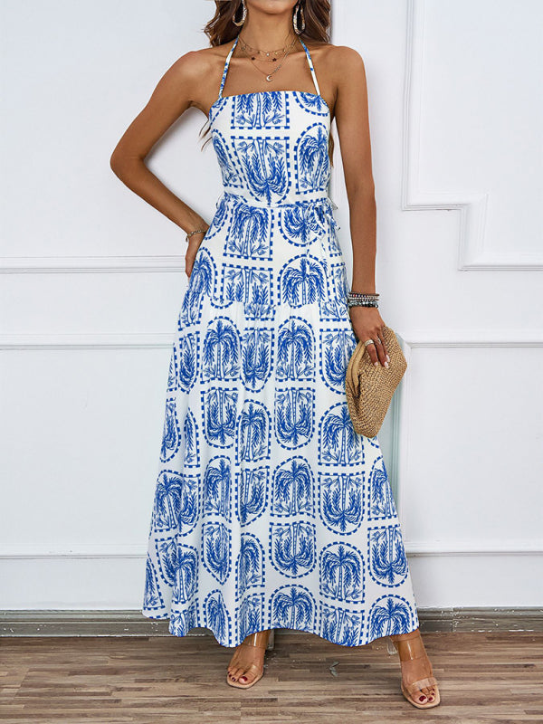 floral halter neck beach Hawaiian holiday dress