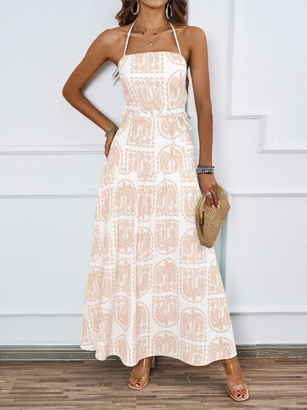 floral halter neck beach Hawaiian holiday dress