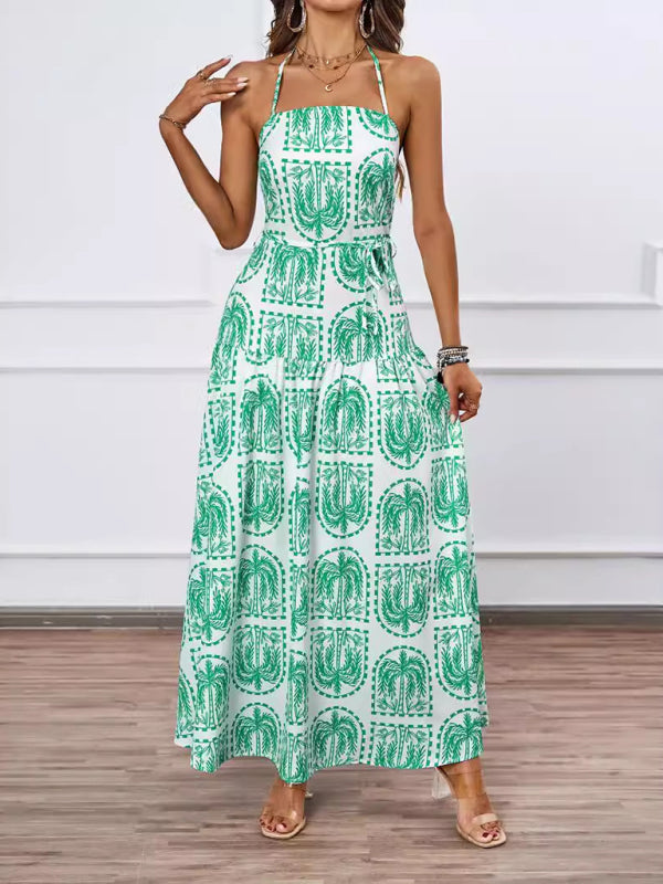 floral halter neck beach Hawaiian holiday dress