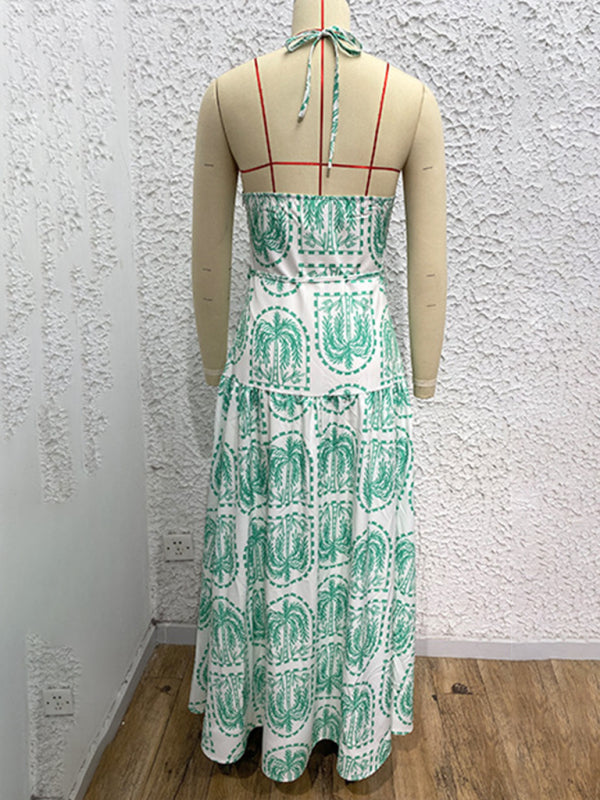 floral halter neck beach Hawaiian holiday dress