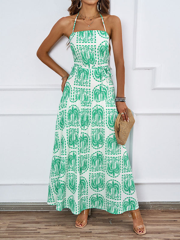 floral halter neck beach Hawaiian holiday dress