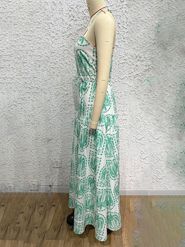 floral halter neck beach Hawaiian holiday dress