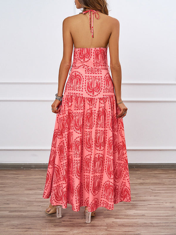 floral halter neck beach Hawaiian holiday dress