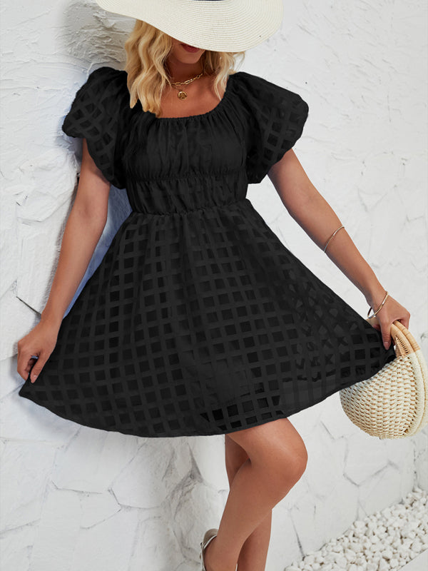 Ladies one shoulder lantern sleeve sexy backless dress