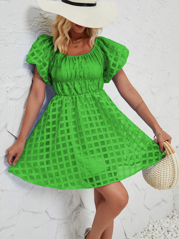 Ladies one shoulder lantern sleeve sexy backless dress