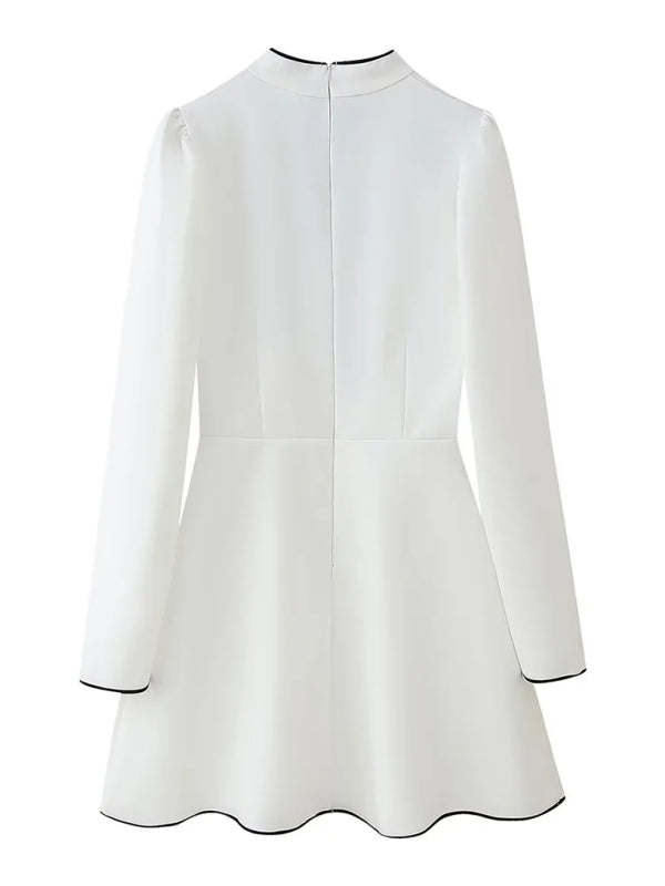 Long Sleeve Stand Collar Tie Dress