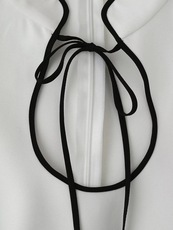 Long Sleeve Stand Collar Tie Dress