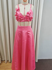 Holiday dress solid color tube top camisole top high waist swing skirt suit
