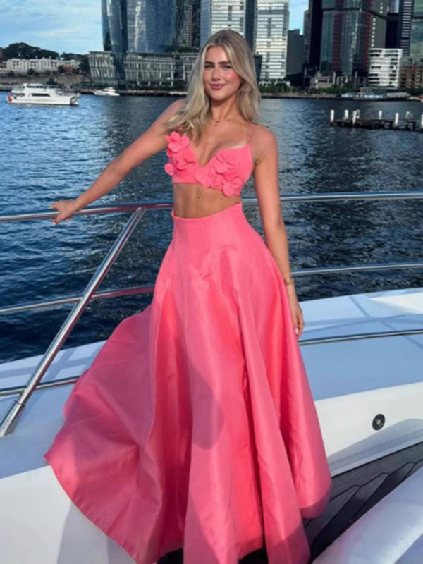 Holiday dress solid color tube top camisole top high waist swing skirt suit