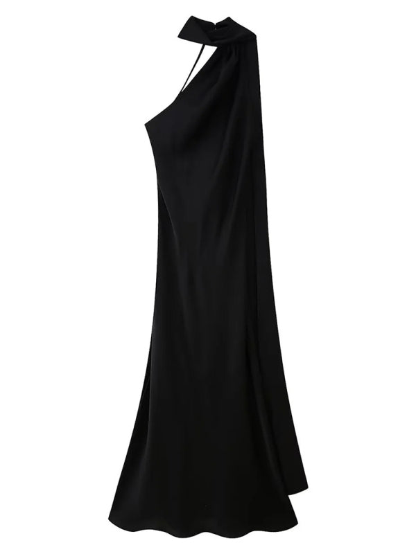 simple single shoulder floor-length dress