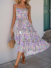 style suspender skirt pleated printed ruffle dress