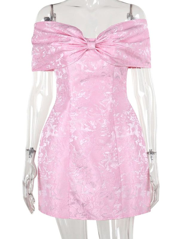 One-shoulder bow sexy backless dress