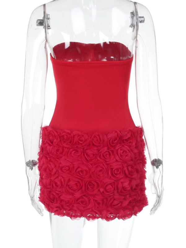 Sexy 3D Flower Texture Tube Top Dress