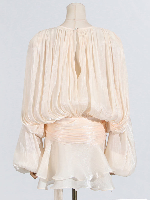 Hollow Pleated Ribbon Dress