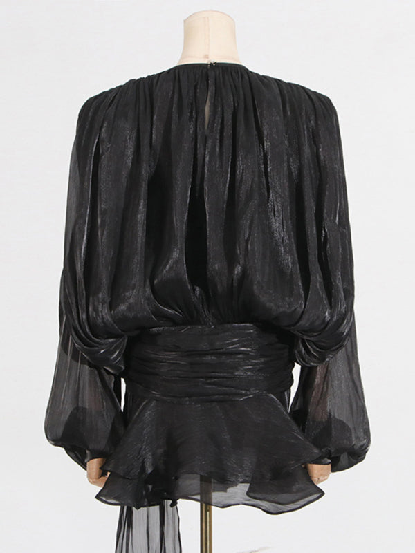 Hollow Pleated Ribbon Dress