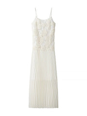 Three-dimensional rose decorated ruffle stitching suspender dress
