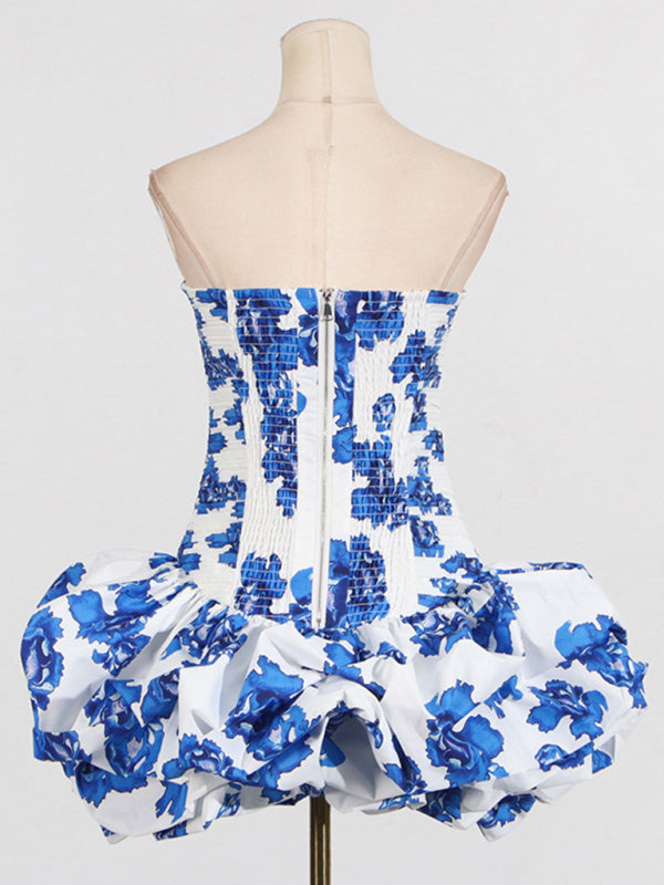 style tube top high waist pleated design tutu dress