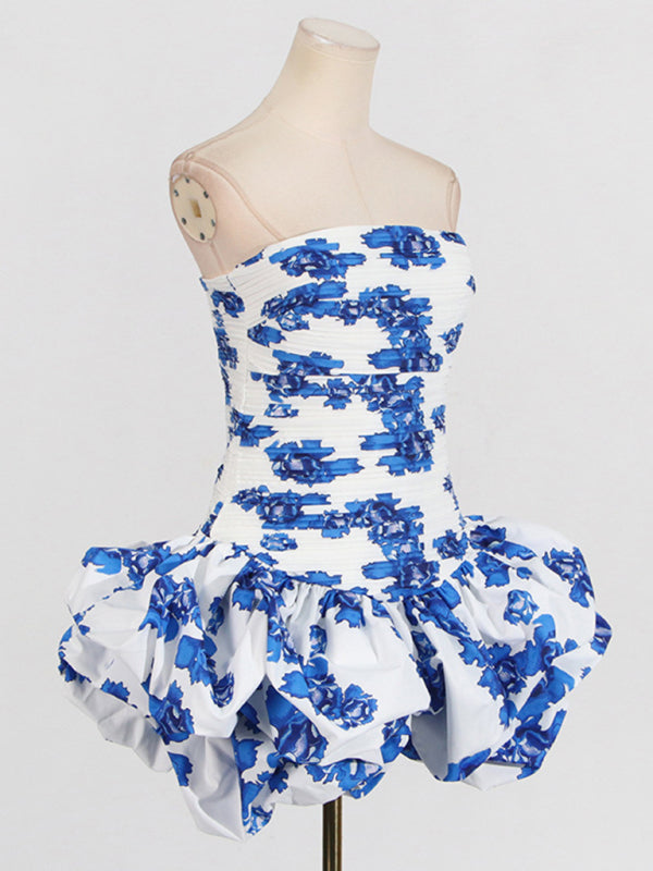 style tube top high waist pleated design tutu dress