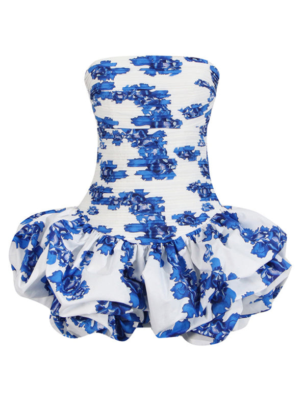 style tube top high waist pleated design tutu dress