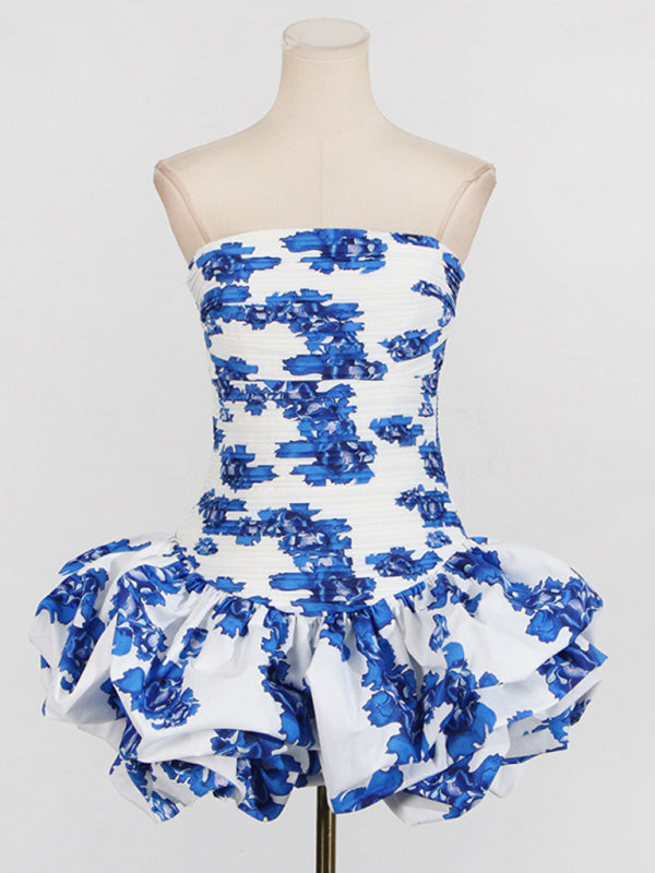 style tube top high waist pleated design tutu dress