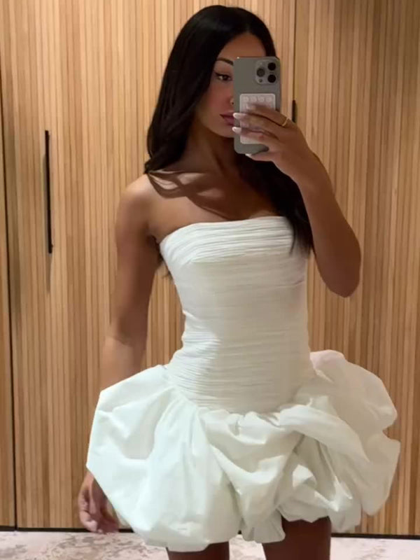 style tube top high waist pleated design tutu dress