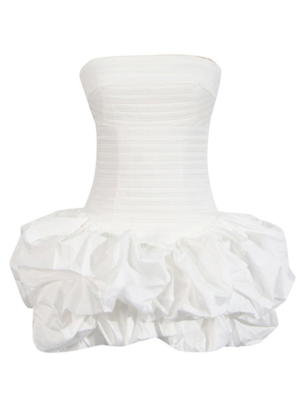 style tube top high waist pleated design tutu dress