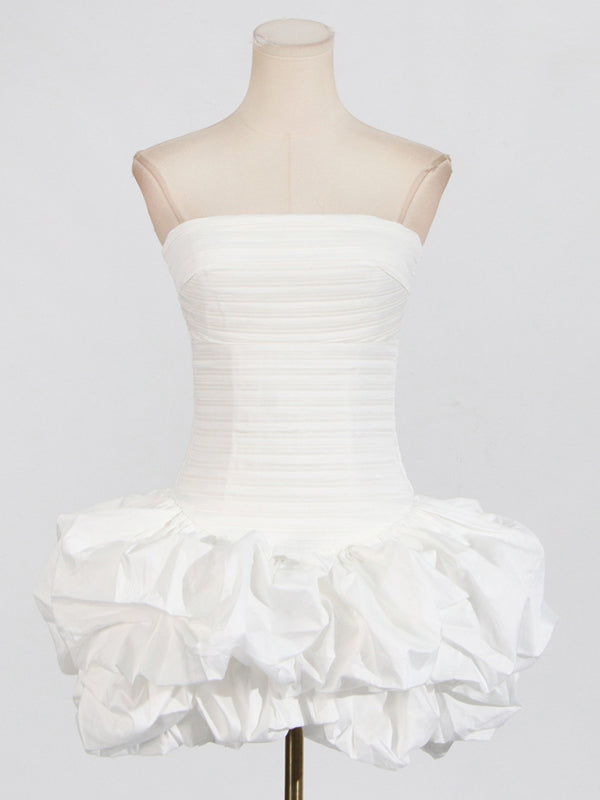 style tube top high waist pleated design tutu dress