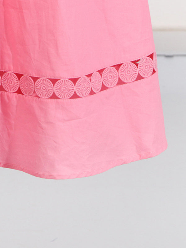 V-neck hollow lace-up slim lapel shirt dress