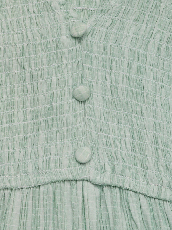 V-neck slit fresh light green dress