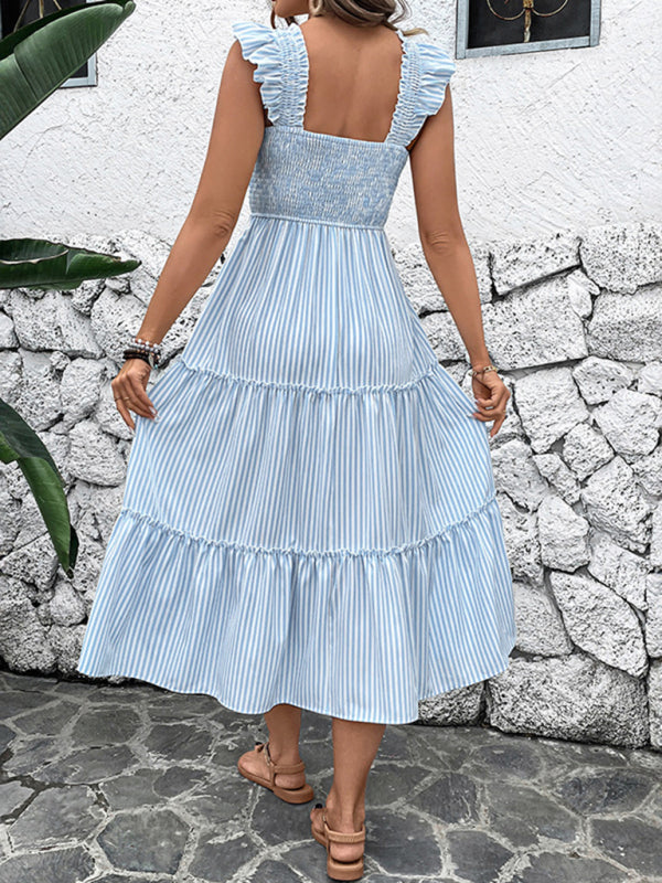 Resort Stripe Ruffle Slip Dress