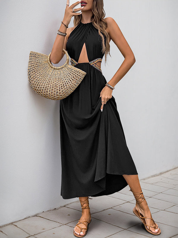 Hollow tie holiday style waist-baring dress