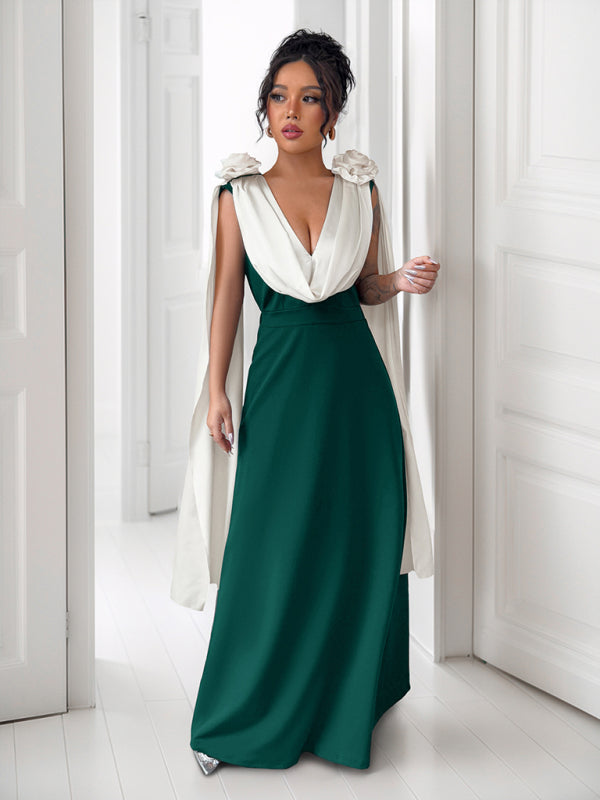 V-neck contrast sleeveless dress