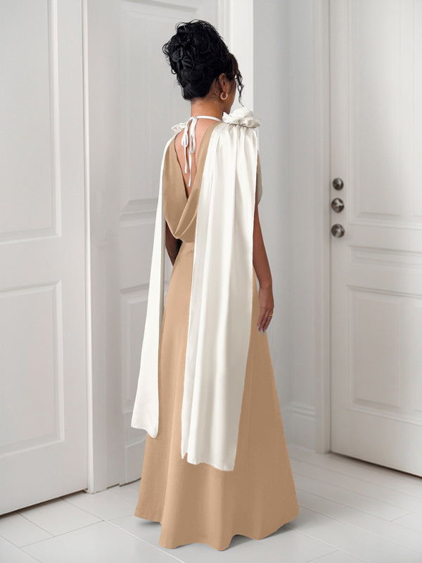 V-neck contrast sleeveless dress