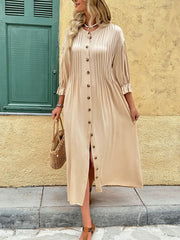 Holiday Commuter Retro Elegant Button Solid Color Dress