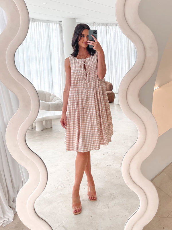 Plaid vest V-neck lace-up dress