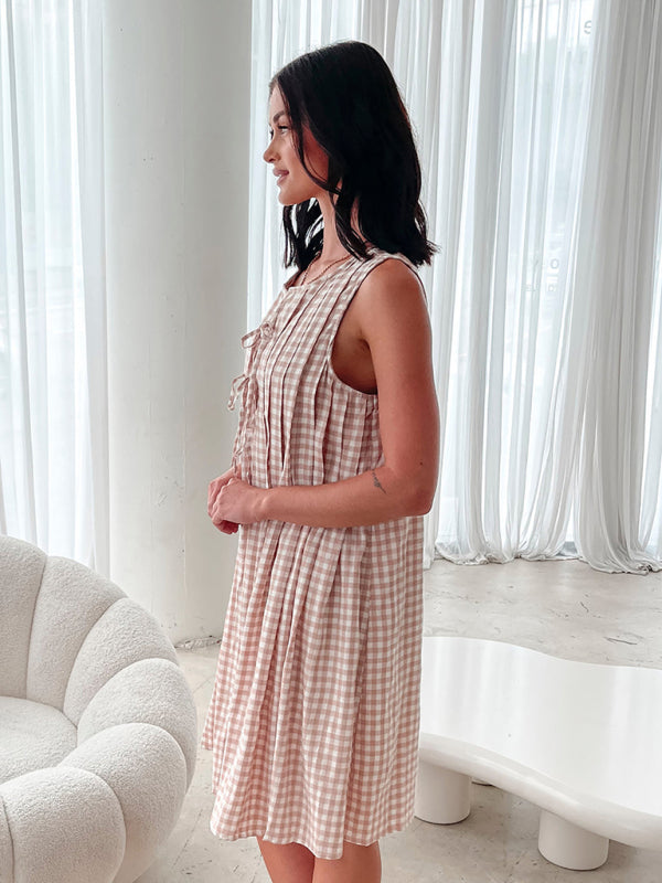 Plaid vest V-neck lace-up dress