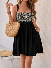 Floral patchwork sleeveless casual suspender dress