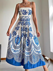 style ethnic style symmetrical printed dress with suspenders