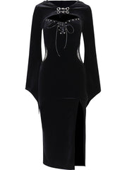 Halloween Hooded Flare Sleeve Spider Web Dress