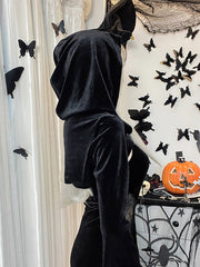 Halloween Hooded Flare Sleeve Spider Web Dress